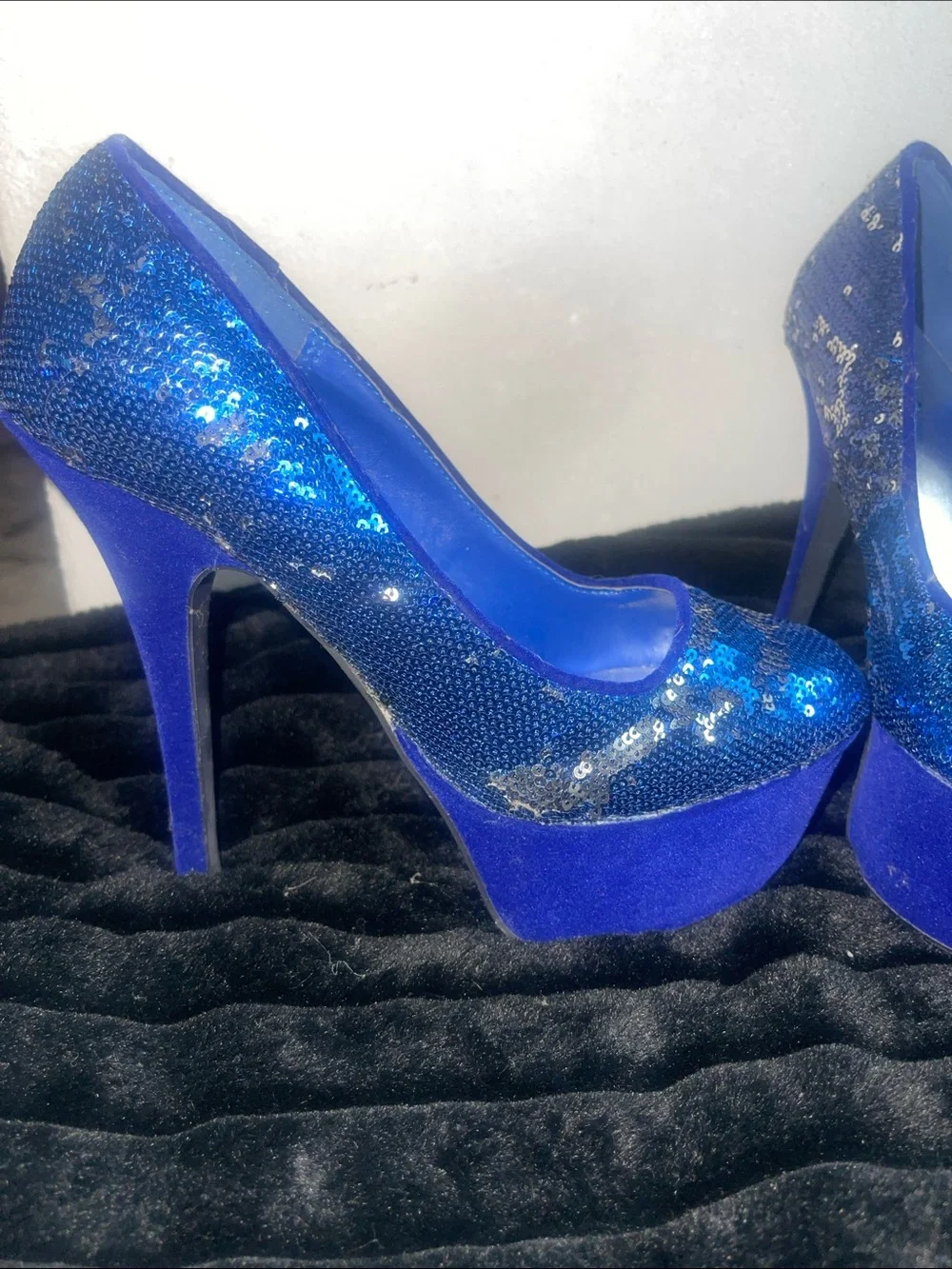 Qupid Royal Blue Sequin Platform Pumps